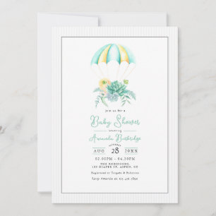 Invitación Floral Succulents Bouquet Parachute Baby Shower