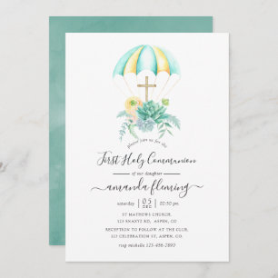 Invitación Floral Succulents Bouquet Parachute Santa Comunión