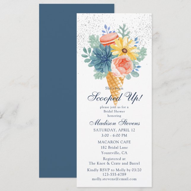 Invitación Floral Succulum Macaron Bridal Shower (Anverso / Reverso)