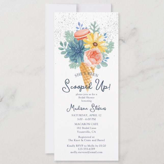 Invitación Floral Succulum Macaron Bridal Shower (Anverso)
