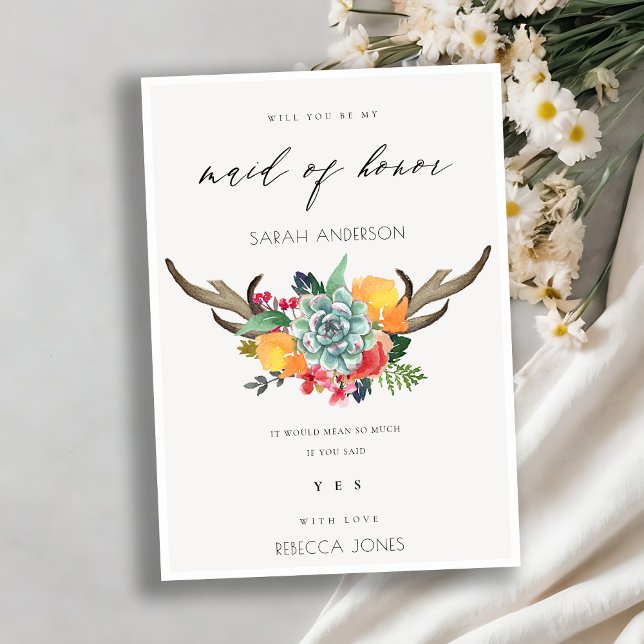 INVITACIÓN FLORAL SUCULENTE ANTLER BOHEMIAN HONOR (Subido por el creador)