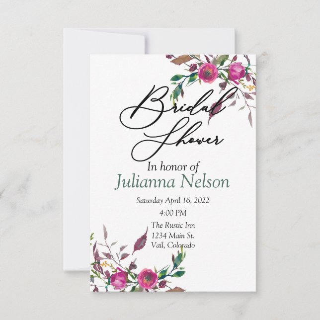 Invitación floral suelta rosa (Anverso)