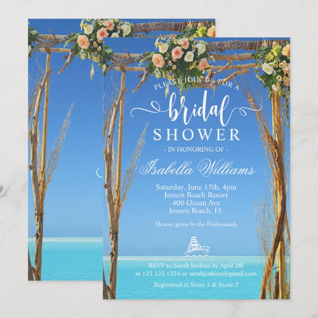 Invitación Floral Summer Beach Wedding Gate Bridal Shower (Anverso / Reverso)