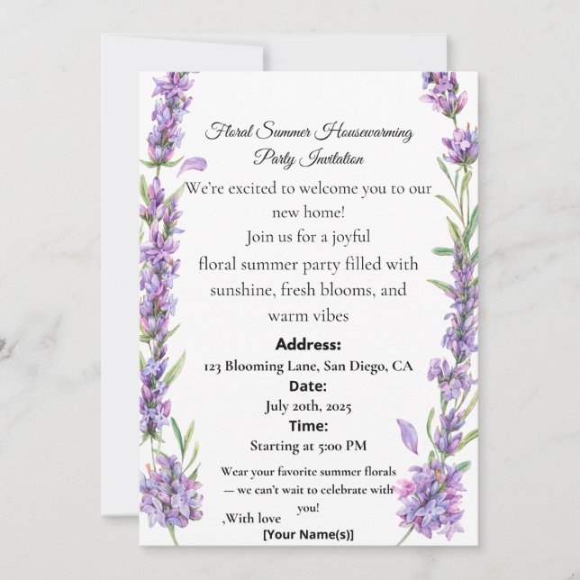 Invitación Floral Summer Housewarming Party Invitation (Anverso)
