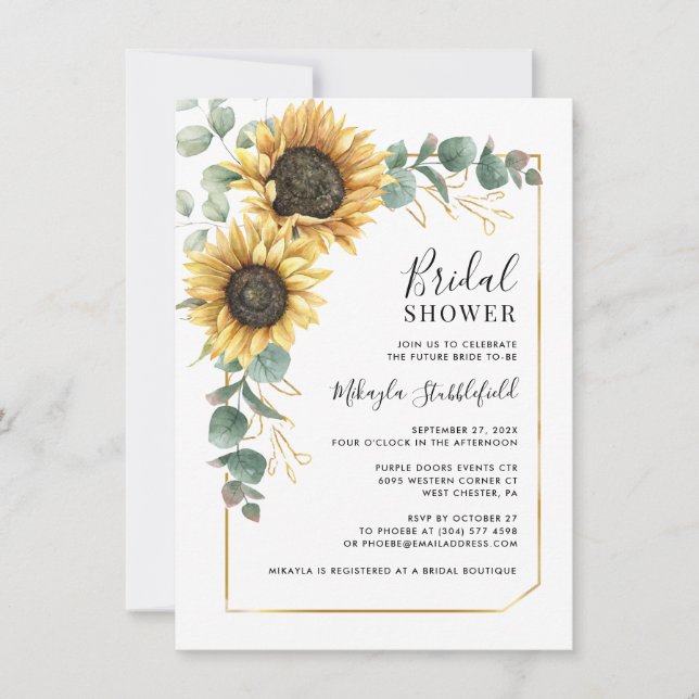 Invitación Floral Sunflower Botanical Bridal Shower (Anverso)
