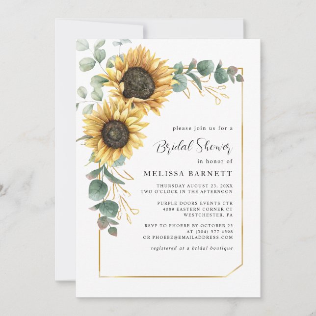 Invitación Floral Sunflower Bridal Shower (Anverso)