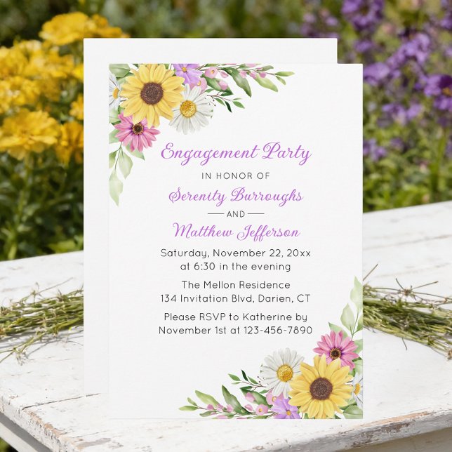 Invitación Floral Sunflower Daisy Wildflower Engagement Party (Subido por el creador)