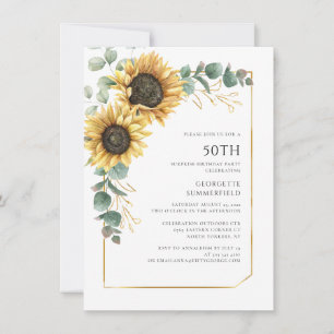 Invitación Floral Sunflower Eucalyptus Fiesta de cumpleaños 5