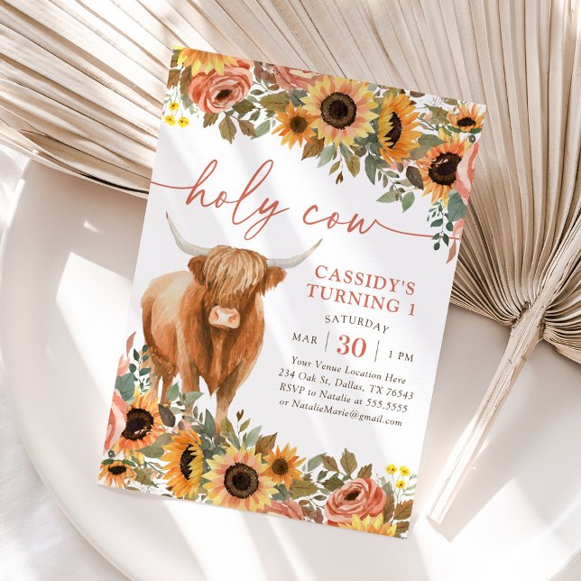 Invitación Floral Sunflower Highland Cow Cumpleaños (Subido por el creador)