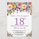 Invitación Floral Surprise 18th Birthday Invitation Purple<br><div class="desc">Invitación de 18º cumpleaños de Floral Surprise. Flor floral acuarela. Rosa,  Amarillo,  Naranja,  Flor Púrpura. Cumpleaños de adultos. 30.º 40.º 50.60.º 70.º 80.90.100.º 13.º 15.º 16.º 20.º 21. Para una mayor personalización,  haga clic en el botón "Personalizar" y utilice nuestra herramienta de diseño para modificar esta plantilla.</div>