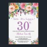 Invitación Floral Surprise 30th Birthday Invitation Purple<br><div class="desc">Invitación de cumpleaños número 30 a mujeres por sorpresa floral. Flor floral acuarela. Rosa, Amarillo, Naranja, Flor Púrpura. Cumpleaños de adultos. 30.º 40.º 50.60.º 70.º 80.90.100.º 13.º 15.º 16.º 20.º 21. Para una mayor personalización, haga clic en el botón "Personalizar" y utilice nuestra herramienta de diseño para modificar esta plantilla....</div>