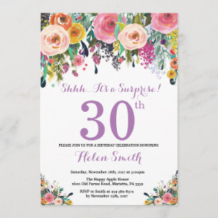 Invitación Floral Surprise 30th Birthday Invitation Purple