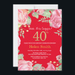 Invitación Floral Surprise 40th Birthday Gold Purpurina y Red<br><div class="desc">Invitación de 40º cumpleaños para mujeres por sorpresa floral. Flor Floral Botánica de acuarela. Brillantina dorada. Flores Florales De Peonies Rosados. Cumpleaños de adultos. Fondo Rojo. Para una mayor personalización,  haga clic en el botón "Personalizar" y utilice nuestra herramienta de diseño para modificar esta plantilla.</div>