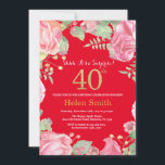 Invitación Floral Surprise 40th Birthday Gold Purpurina y Red<br><div class="desc">Invitación de 40º cumpleaños para mujeres por sorpresa floral. Flor Floral Botánica de acuarela. Brillantina dorada. Flores Florales De Peonies Rosados. Cumpleaños de adultos. Fondo Rojo. Para una mayor personalización,  haga clic en el botón "Personalizar" y utilice nuestra herramienta de diseño para modificar esta plantilla.</div>