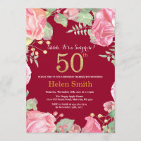 Floral Surprise 50th Birthday Gold Burgundy Red