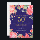 Invitación Floral Surprise 50th Birthday Gold Purpurina Blue<br><div class="desc">Invitación a los 50 Años de Red Floral Surprise. Flor Floral Botánica de acuarela. Brillantina dorada. Flores Florales De Peonies Rosados. Cumpleaños de adultos. Fondo azul marino. Para una mayor personalización,  haga clic en el botón "Personalizar" y utilice nuestra herramienta de diseño para modificar esta plantilla.</div>