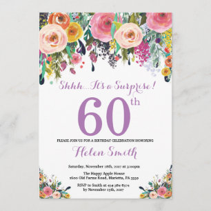 Invitación Floral Surprise 60th Birthday Invitation Purple