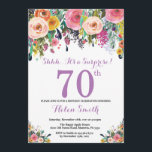 Invitación Floral Surprise 70th Birthday Invitation Purple<br><div class="desc">Invitación de 70 años a mujeres por sorpresas florales. Flor floral acuarela. Rosa,  Amarillo,  Naranja,  Flor Púrpura. Cumpleaños de adultos. 30.º 40.º 50.60.º 70.º 80.90.100.º 13.º 15.º 16.º 20.º 21. Para una mayor personalización,  haga clic en el botón "Personalizar" y utilice nuestra herramienta de diseño para modificar esta plantilla.</div>