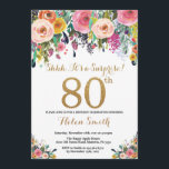 Invitación Floral Surprise 80th Birthday Invitation Gold<br><div class="desc">Invitación de 80º cumpleaños de Floral Surprise para mujeres. Flor floral acuarela. Brillantina dorada. Rosa,  Amarillo,  Naranja,  Flor Púrpura. Cumpleaños de adultos. Para una mayor personalización,  haga clic en el botón "Personalizar" y utilice nuestra herramienta de diseño para modificar esta plantilla.</div>