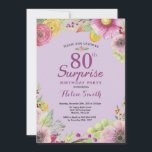 Invitación Floral Surprise 80th Birthday Invitation Purple<br><div class="desc">Invitación de 80º cumpleaños de Floral Surprise. Floral acuarela,  fondo morado. Para una mayor personalización,  haga clic en el botón "Personalizar" y utilice nuestra herramienta de diseño para modificar esta plantilla.</div>