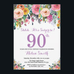 Invitación Floral Surprise 90th Birthday Invitation Purple<br><div class="desc">Invitación de cumpleaños 90 a mujeres por sorpresas florales. Flor floral acuarela. Rosa,  Amarillo,  Naranja,  Flor Púrpura. Cumpleaños de adultos. 30.º 40.º 50.60.º 70.º 80.90.100.º 13.º 15.º 16.º 20.º 21. Para una mayor personalización,  haga clic en el botón "Personalizar" y utilice nuestra herramienta de diseño para modificar esta plantilla.</div>