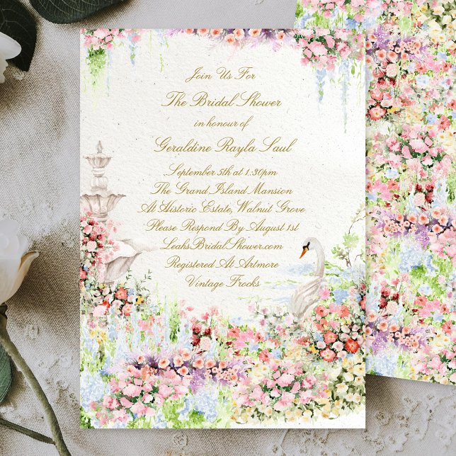 Invitación floral swan chic calligraphy bridal shower (Subido por el creador)