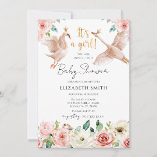 Invitación Floral Swan Princess Baby Shower