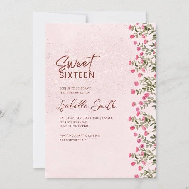 Invitación Floral Sweet 16 Party Invitation – Elegant Rustic  (Anverso)