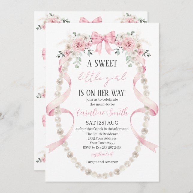 Invitación  Floral Sweet little girl baby shower (Anverso / Reverso)