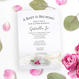 Invitación Floral Tea Cup Roses rosas rosas, el bebé se está 