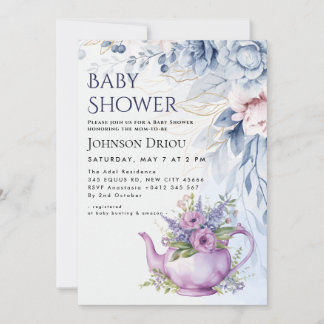 Invitación Floral Tea Party Baby Shower Invitation