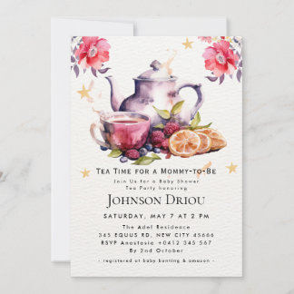 Invitación Floral Tea Party Baby Shower Invitation