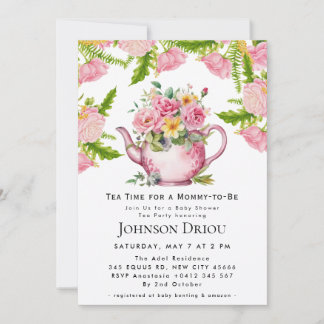 Invitación Floral Tea Party Baby Shower Invitation