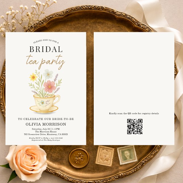 Invitación Floral Tea Party QR Code Bridal Shower (Subido por el creador)