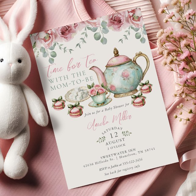 Invitación Floral Tea with the Mom-to-be Girl Baby Shower  (Floral Tea with the Mom-to-be Girl Baby Shower Invitation)
