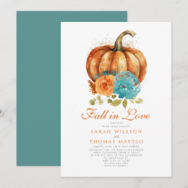 Invitación Floral Teal Naranja Quemada Otoño Enamórate Floral