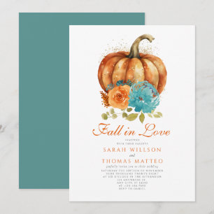 Invitación Floral Teal Naranja Quemada Otoño Enamórate Floral