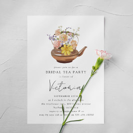 Invitación Floral Teapot Bridal Shower Tea Fiesta