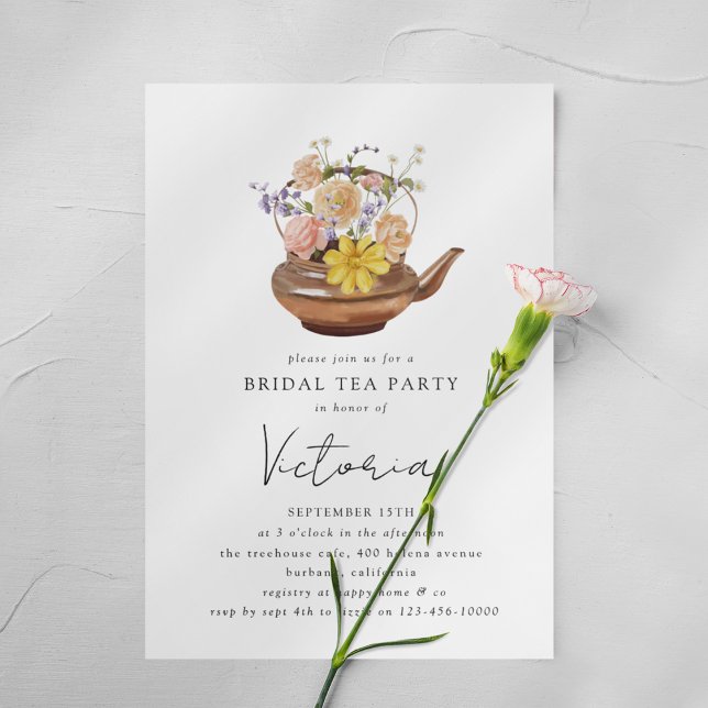 Invitación Floral Teapot Bridal Shower Tea Fiesta (Subido por el creador)