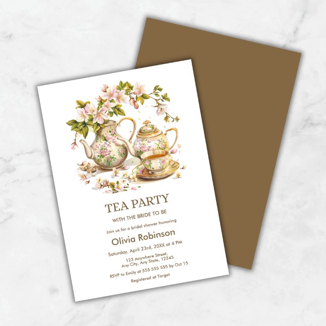 Invitación Floral Teapot Tea Fiesta Bridal Shower (Floral Teapot Tea Party Time for Tea Bridal Shower Invitation )
