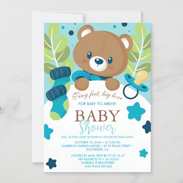 Invitación  Floral Teddy Bear Baby Shower Invitation Neutral  (Subido por el creador)