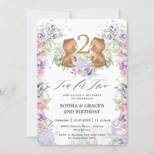Invitación Floral Teddy lleva té por dos Fiestas de cumpleaño