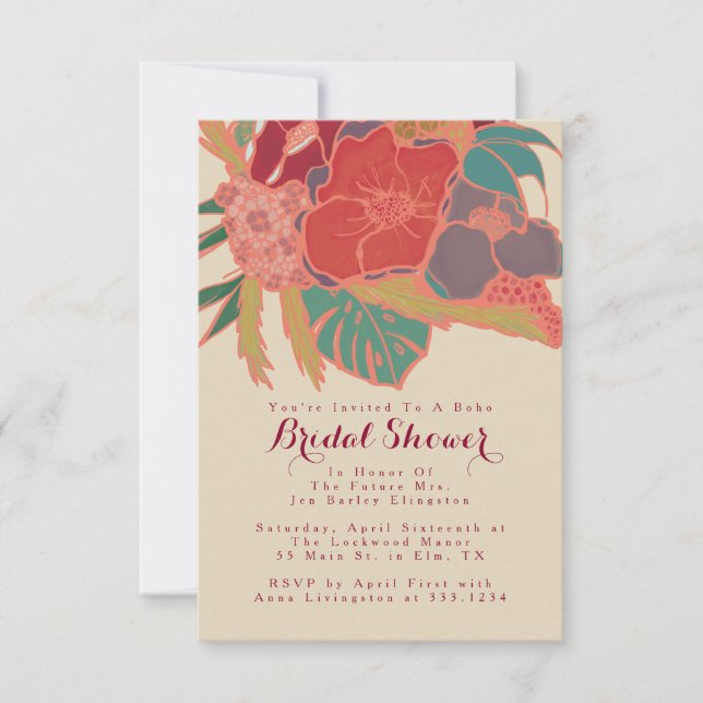 Invitación floral temática bohemia ducha de novias (Anverso)