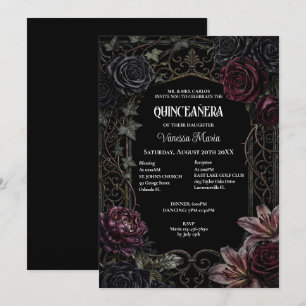 Invitación floral temperamental gótica Quinceañera