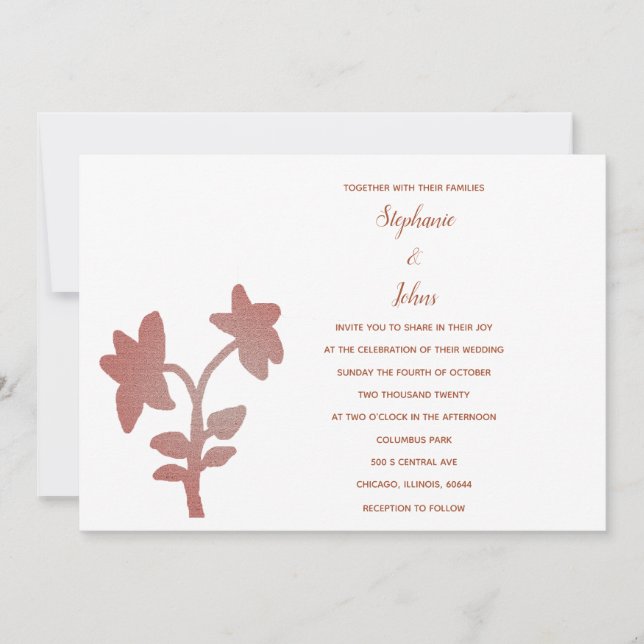 Invitación Floral Terracotta Blanco Clásico Boda simple (Anverso)