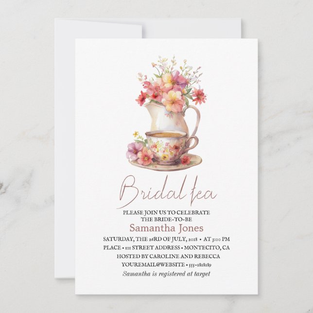 Invitación Floral Terracotta Boho Tea Fiesta Bridal Shower (Anverso)