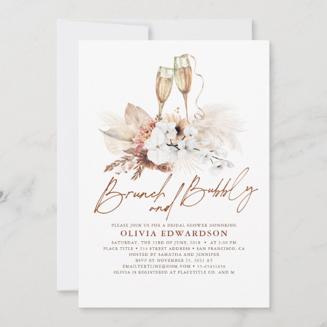 Invitación Floral Terracotta Bridal Shower Brunch y Bubbly (Anverso)