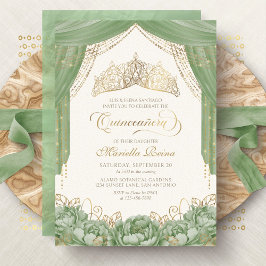 Invitación Floral Tiara Sage Green Quinceanera