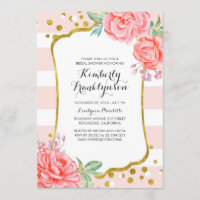 Floral Tiras Rosadas Doradas Confetti Ducha De Nov