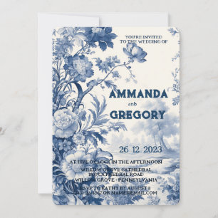 Invitación Floral Toile Azul Francesa